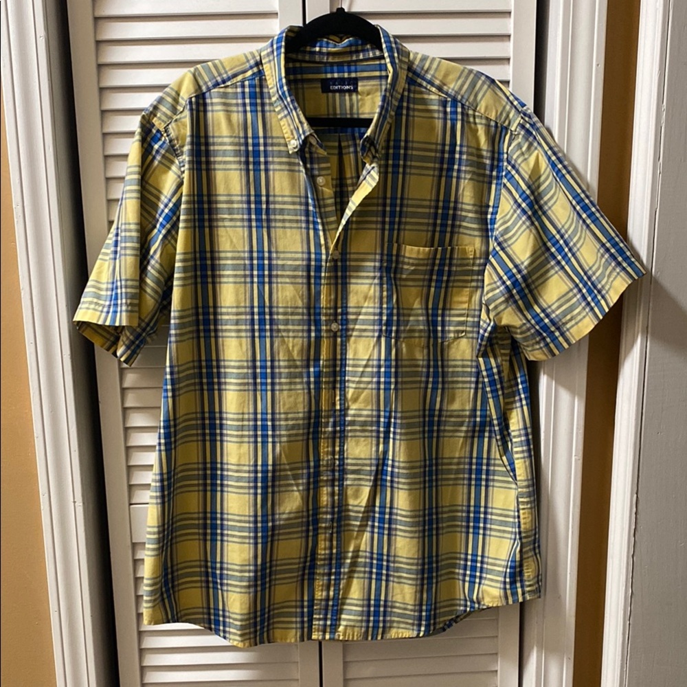 Basic Editions Yellow and Blue Plaid Casual Shirt